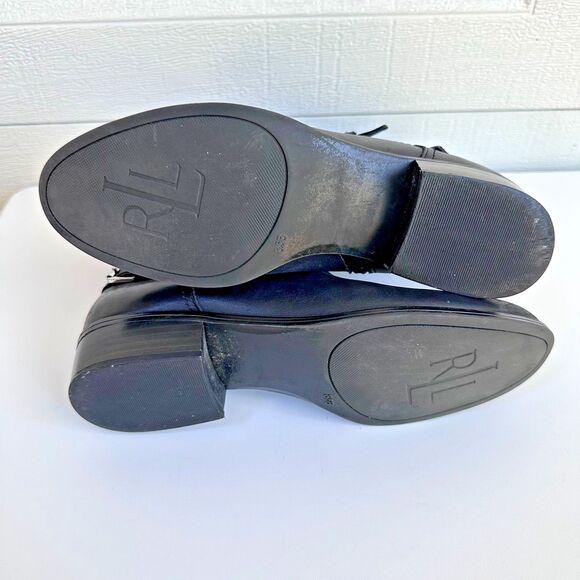 Lauren Ralph Lauren Moto Boots Women's 8.5B Mesi Black Leather Buckle Zip - Picture 7 of 12